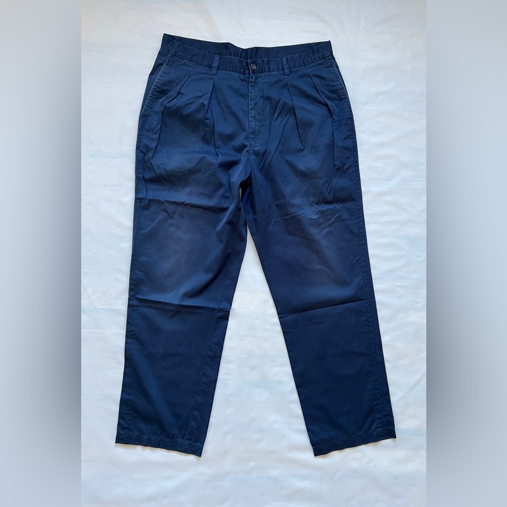 Skipper navy chino pants pleated 100% cotton men's 37" relaxed fit 5 pockets